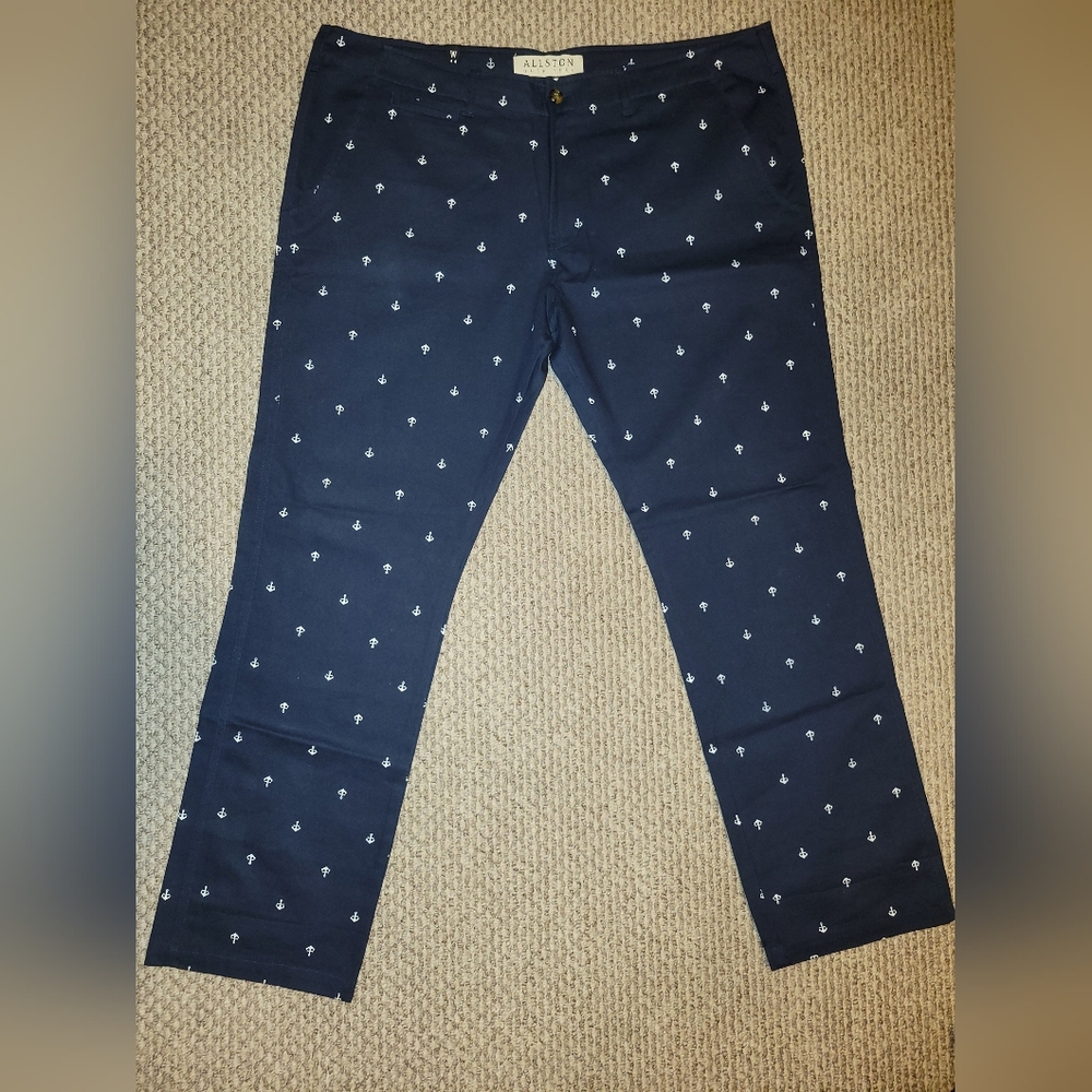 Mens ALLSTON khaki pants navy blue w/anchor prints size 44